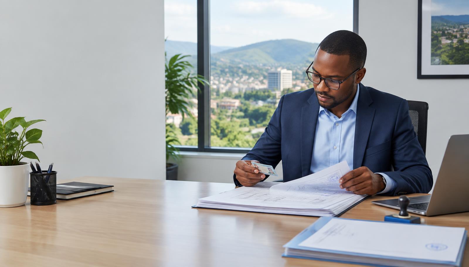 An RIA professional reviewing a licence card and registration documents