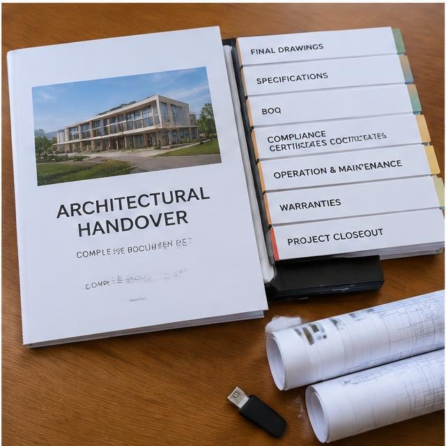 An architect wearing a hard hat reviewing blueprints