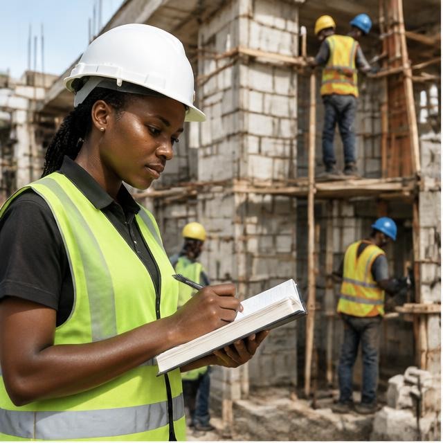 An engineer reviewing plans on a construction site