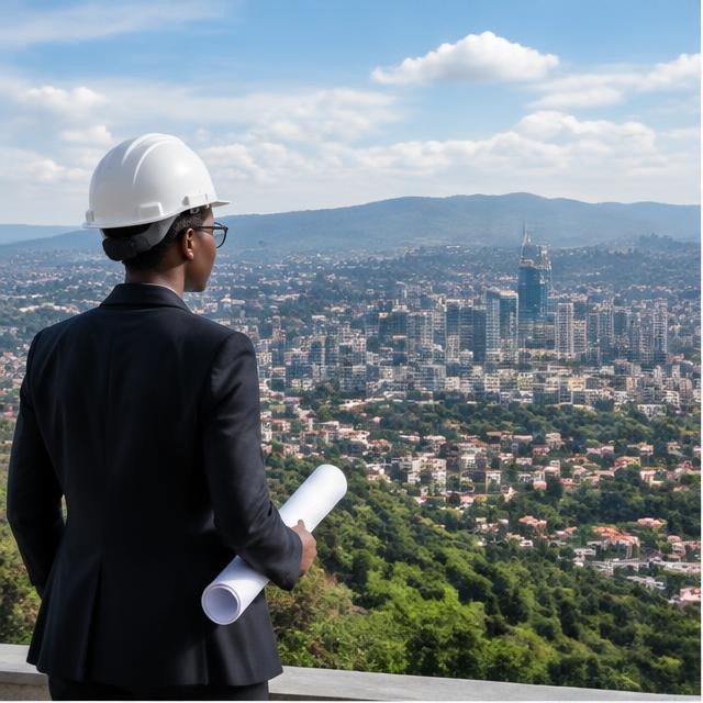 An architect reviewing drawings